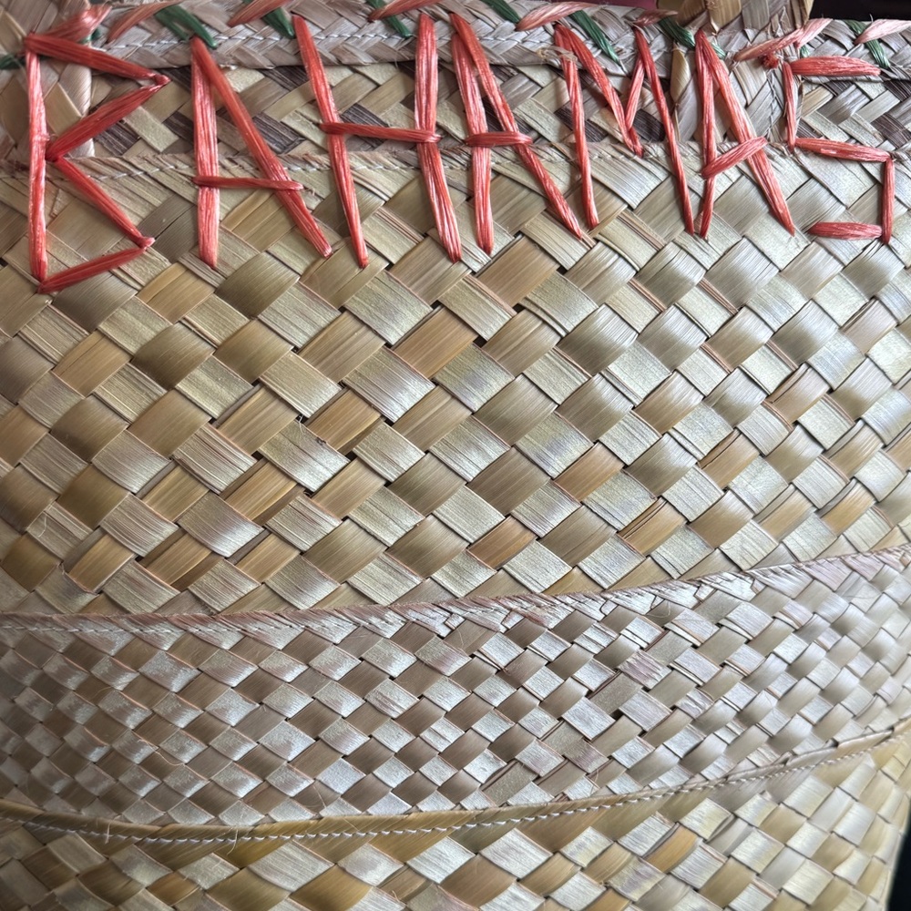 Hand‑woven Straw Floral Tote with “Bahamas” Stitching — Beach Chic 13″ Straw Bag - Picture 6 of 14
